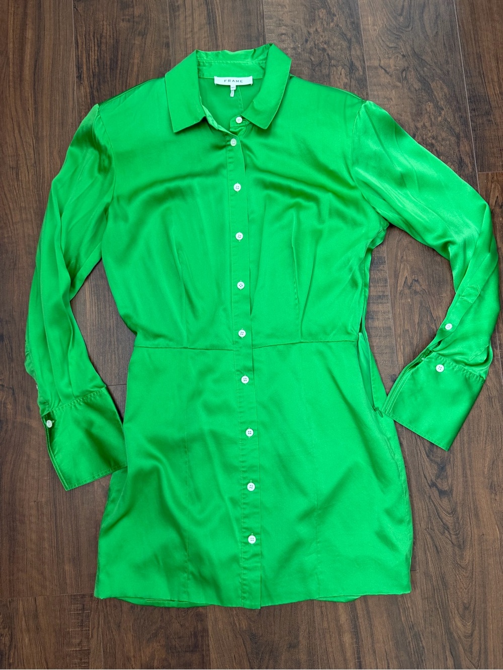Frame brand Vibrant Green Satin Long Sleeve Mini Dress